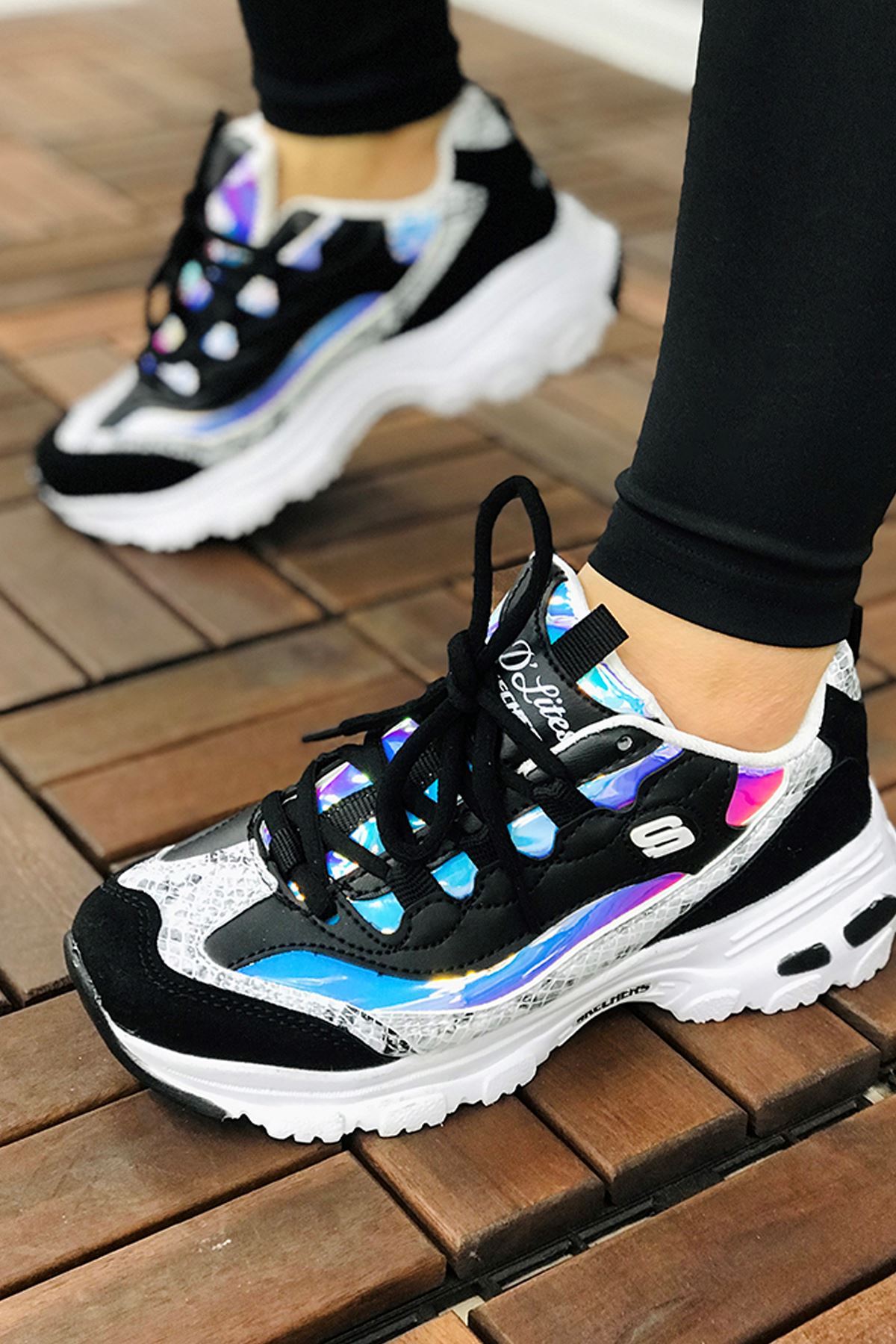 Skecher s Siyah Hologram Aleynan n Ayakkab lari